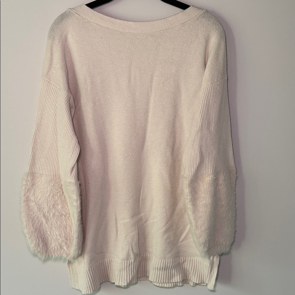 Anthropologie Cream Textured Sleeve Sweater